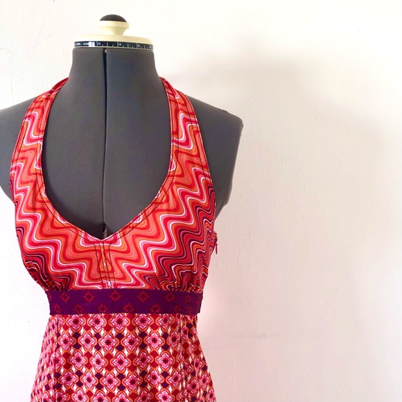Athleta groovy 70s inspired mod empire waist print halter dress sz 2 / XS - Picture 5 of 13